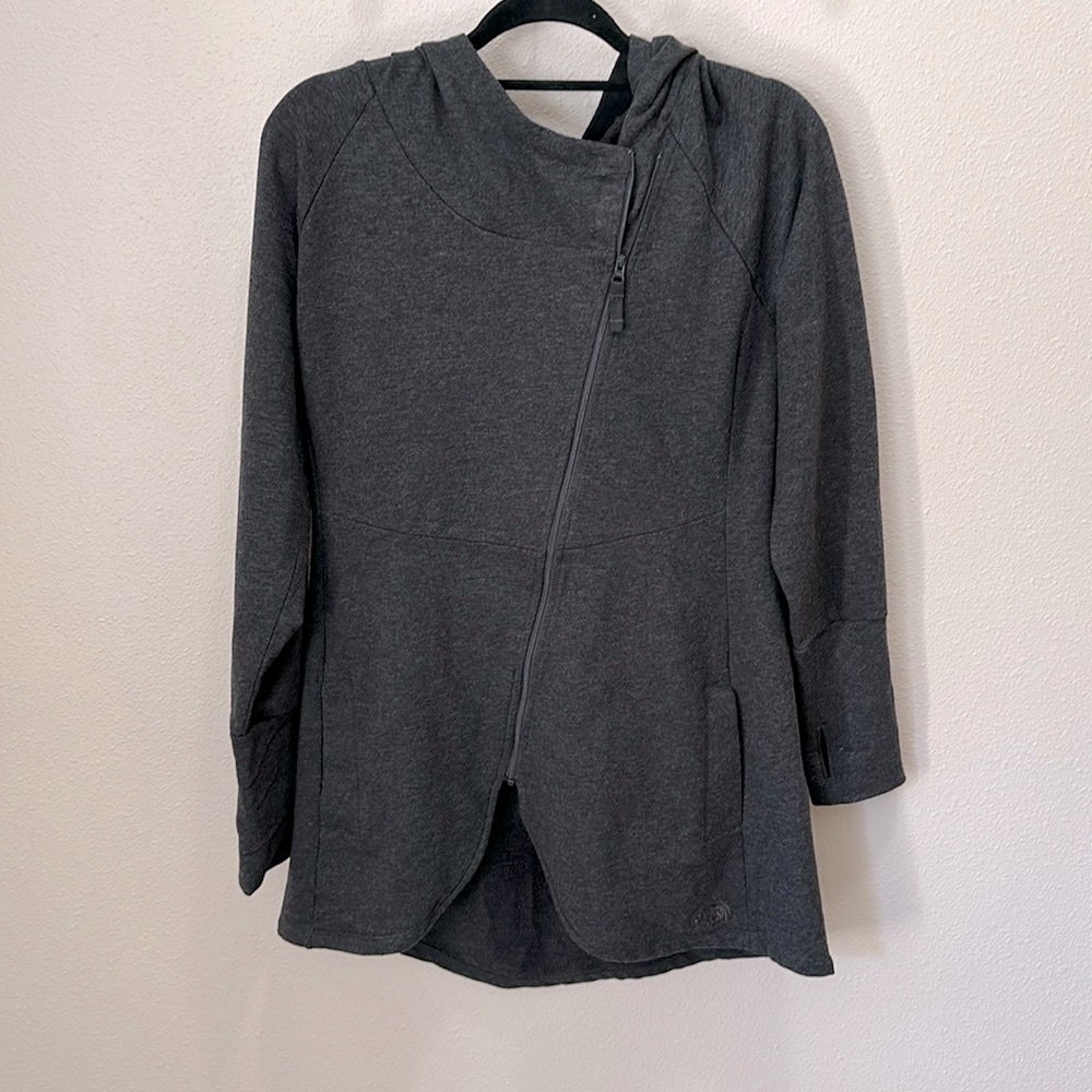 The North Face, Asymmetrical Zip Jacket Womens L, Gray Long Sleeve Pocket Hooded